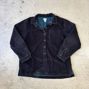 Vintage 90s LL Bean Black Corduroy Flannel Lined Button Up Jacket Size Large